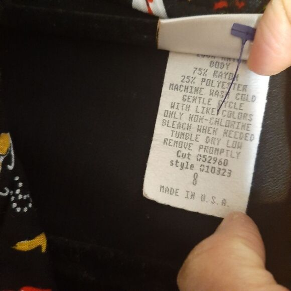 Vintage Kithie Lee Black Novelty Collared Button Down Shirt Short Sleeves Size 8 - Picture 7 of 13